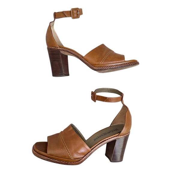 YSL Yves Saint Laurent Women 8.5 Block Heel Sandals Brown Leather Boho Luxury - Picture 2 of 13